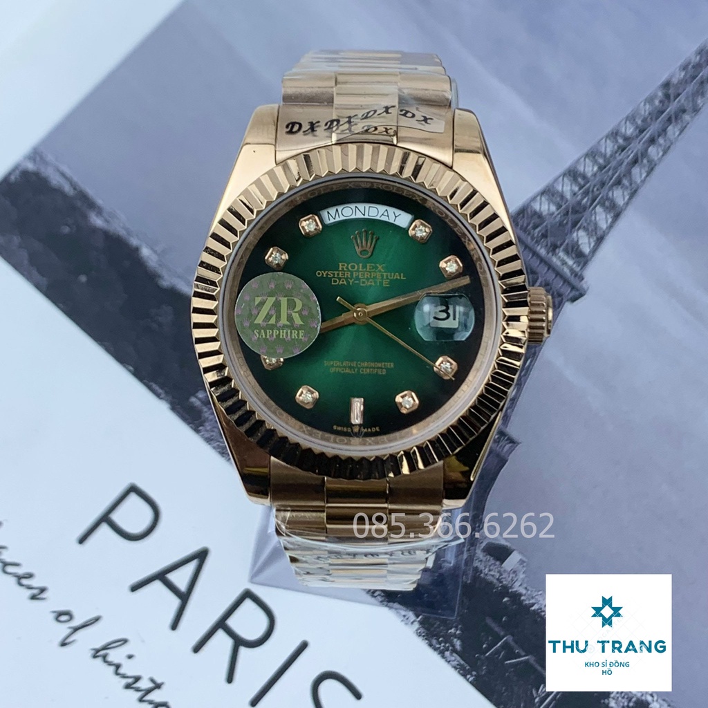 Đồng hồ nam Rolex Đồng hồ cơ Automatic máy Nhật mẫu Classic 2 lịch xanh dây vàng hồng size 39-40mm