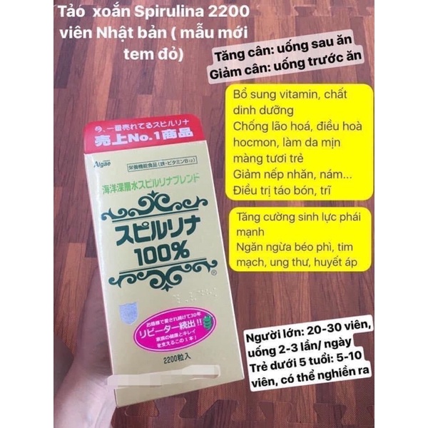 [Hàng_Nhật] Tảo Xoắn Spirulina Nhật Bản Hộp 2200 Viên ( Hsd _2023 )