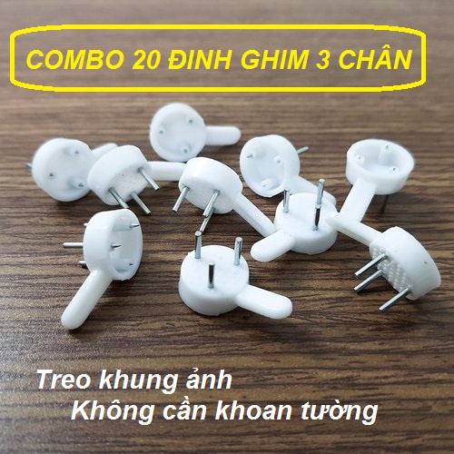 COMBO 20 ĐINH GHIM 3 CHÂN TREO KHUNG ẢNH GẮN TƯỜNG