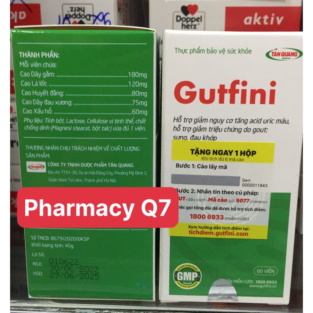 Gutfini, hỗ trợ giảm nguy cơ acid uric máu cao và giảm triệu chứng gout - Tích Điểm Mua 6 Tặng 1