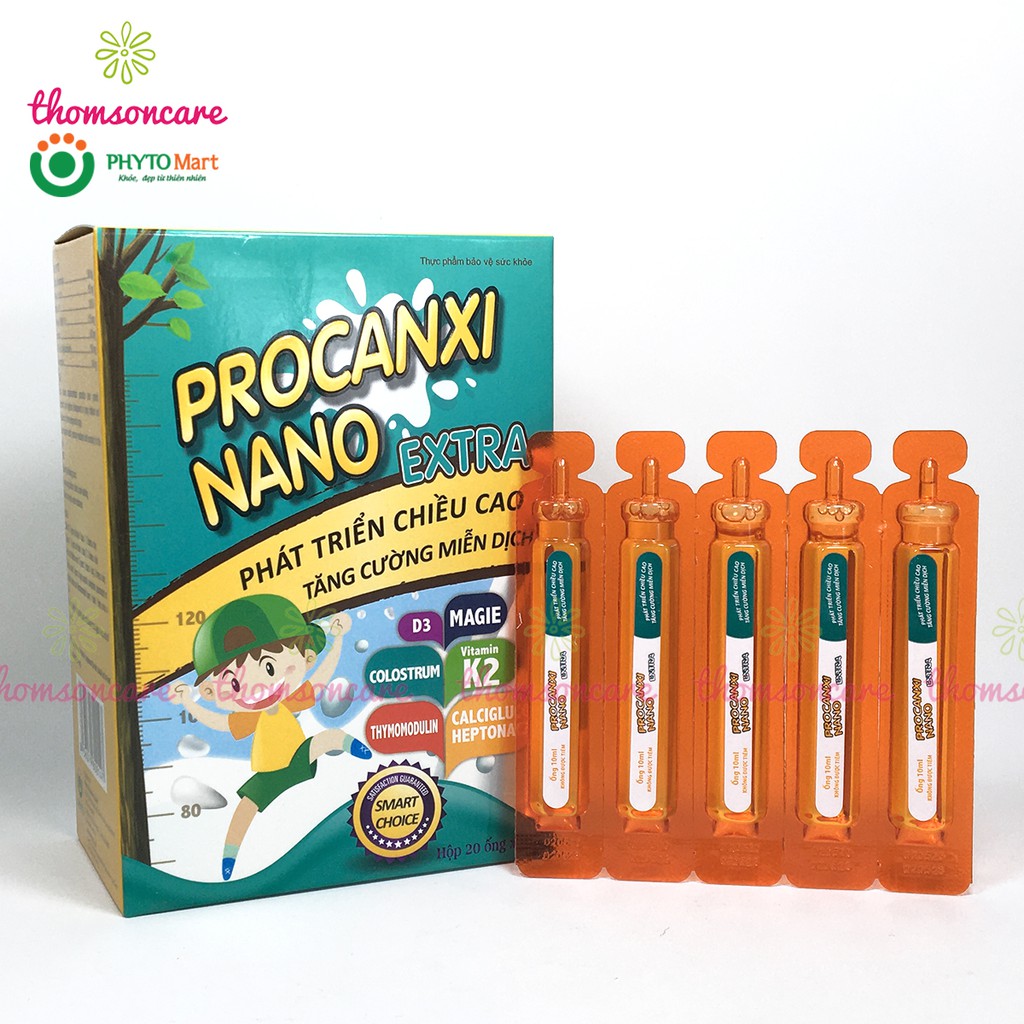 Bổ sung canxi và tăng sức đề kháng với Thymodulin và FOS Procanxi Nano Hộp 20 ống tiện lợi