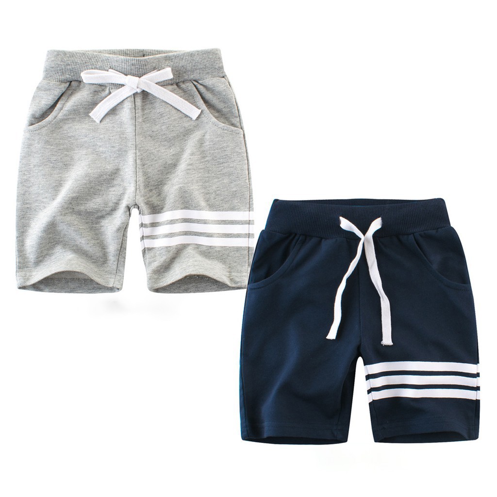 Quần bé trai 27Kids, quần short thun bé trai họa tiết phối 3 sọc chất 100% cotton Hàng Xuất