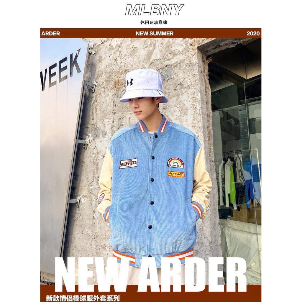 ÁO KHOÁC MLBNY BOMBER NHUNG TĂM LOGO - ÁO VARSITY NAM NỮ UNISEX - HÀNG CÓ SẴN