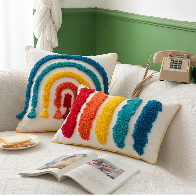 Vỏ Gối 30x50cm Họa Tiết Sọc Cầu Vồng Phong Cách Boho