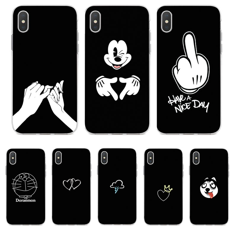 Ốp Lưng iPhone X 6 6s 6Plus 6s Plus 7 7Plus 8 8Plus 5 5s SE TPU mềm Case Cá tính đen tuyền Two