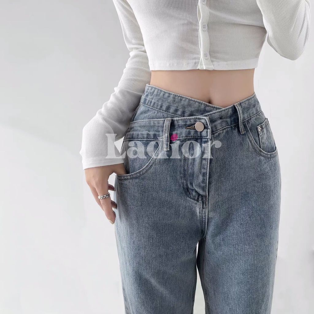 Quần Baggy Jean Nữ Cạp Cao Đai Chéo Hack Dáng Ống Rộng Dáng Suông Quần Bò Nữ Ulzzang Vải Bò Đẹp Có BigSize Ladior Store