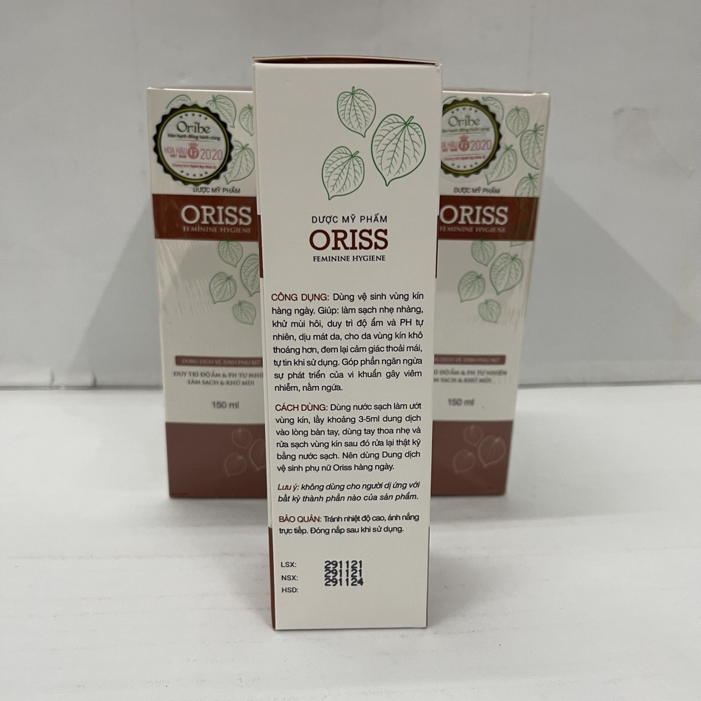 Dung dịch vệ sinh Oriss 150ml chiết xuất lá trầu không và lô hội giúp làm sạch và khô thoáng