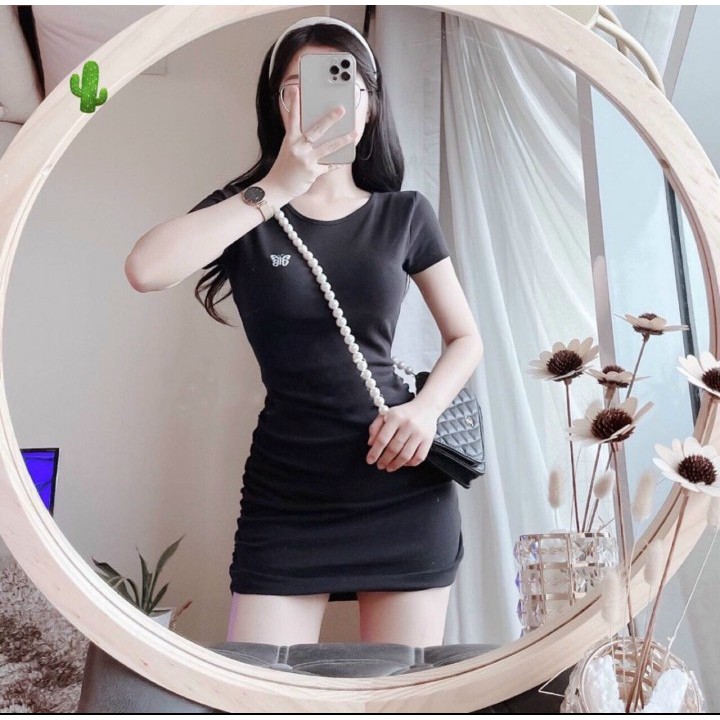 Đầm ôm body nhúng phối logo thêu chất vải Borip Cam Kết Hàng Y Hình ( Size từ 40-52kg)