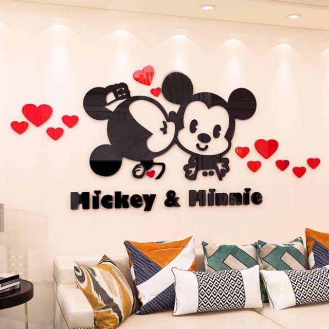 Tranh dán tường mica 3d mickey trang trí phòng khách, ngủ