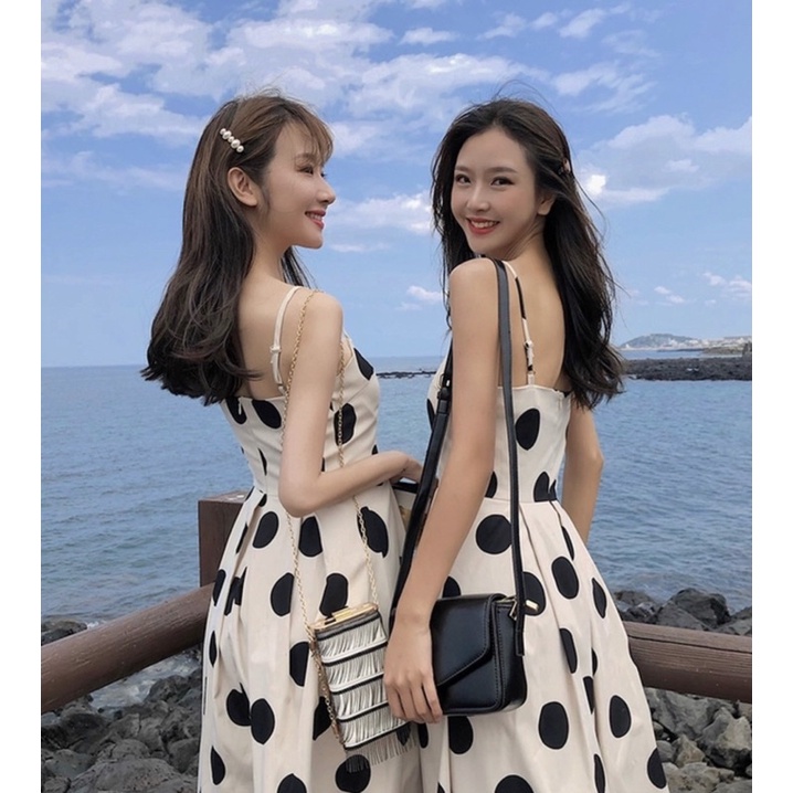 Set đầm 2 dây bi kèm khoác