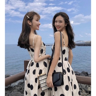 Set đầm 2 dây bi kèm khoác