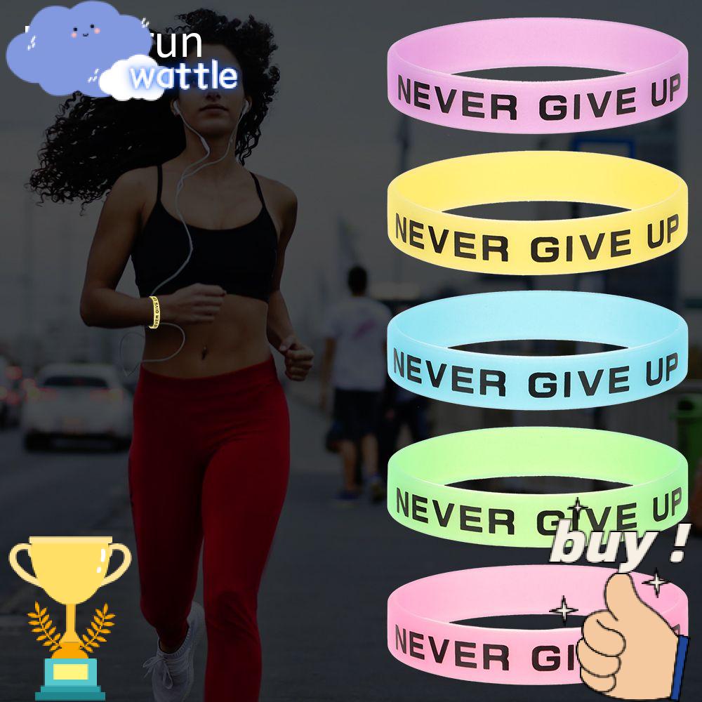 Vòng Đeo Tay Cao Su Silicon Dạ Quang In Chữ Never Give Up Thời Trang Cho Nam Và Nữ