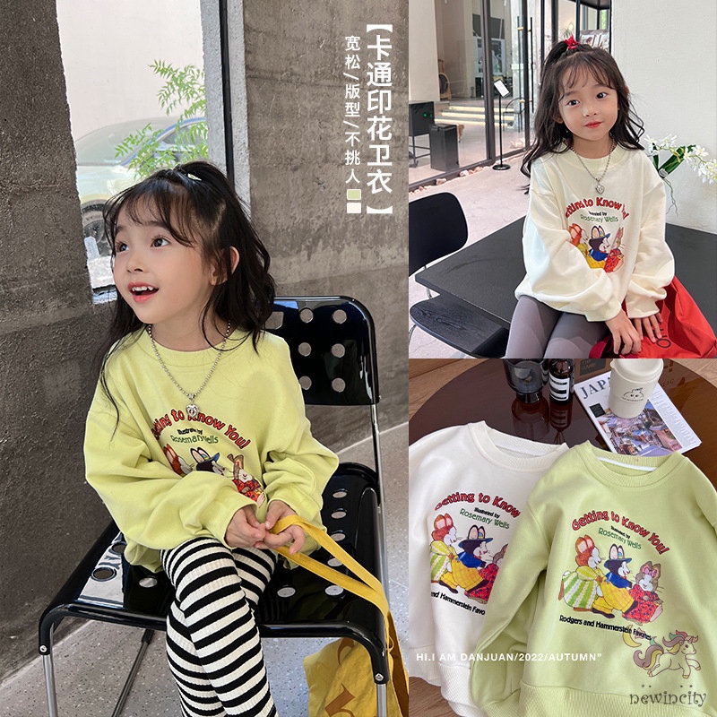 Áo Sweater Tay Dài In Hoạt Hình Kiểu Hàn Quốc Xinh Xắn Cho Bé Gái