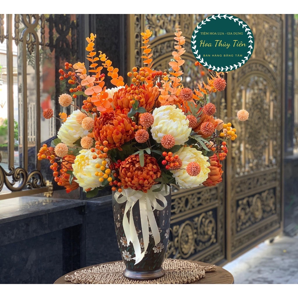 Hoa Cúc Mẫu Đơn, Hoa Lụa Cúc Đại Đóa Bông To Trang Trí Nhà Bông 15cm