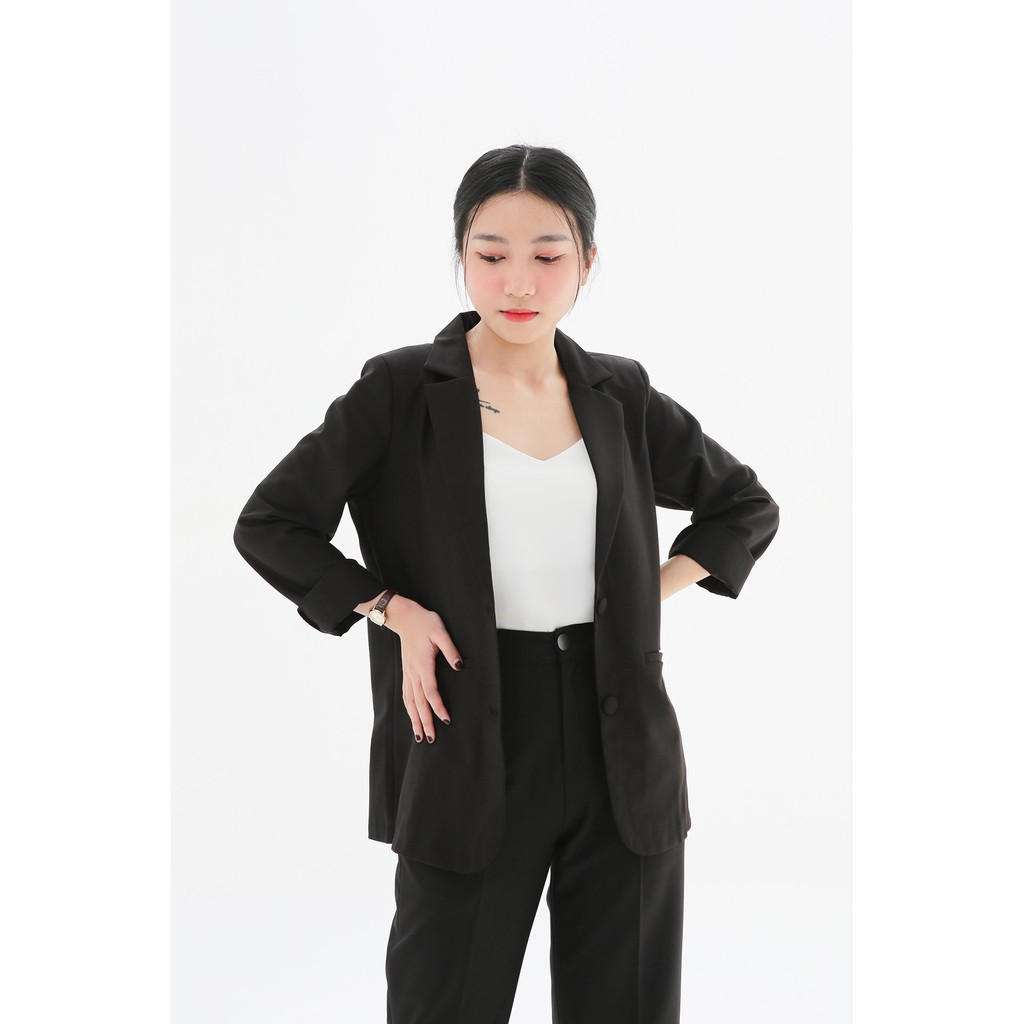Áo vest nữ blazer KHÀN màu đen tà bầu basic áo khoác công sở tay dài 1 lớp phong cách Hàn Quốc | BigBuy360 - bigbuy360.vn