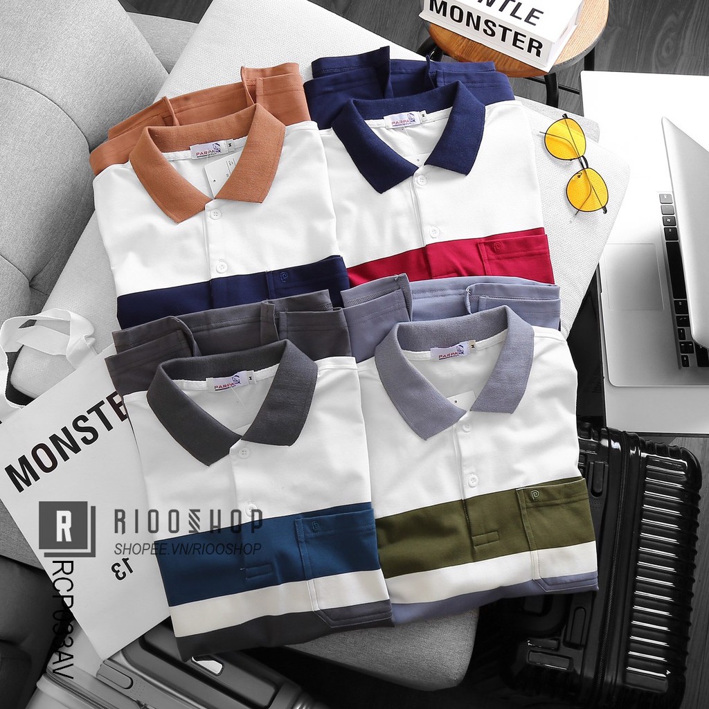 Áo phông nam có túi có cổ cao cấp phối màu đẹp RCP033AV - áo polo nam cotton Riooshop | BigBuy360 - bigbuy360.vn