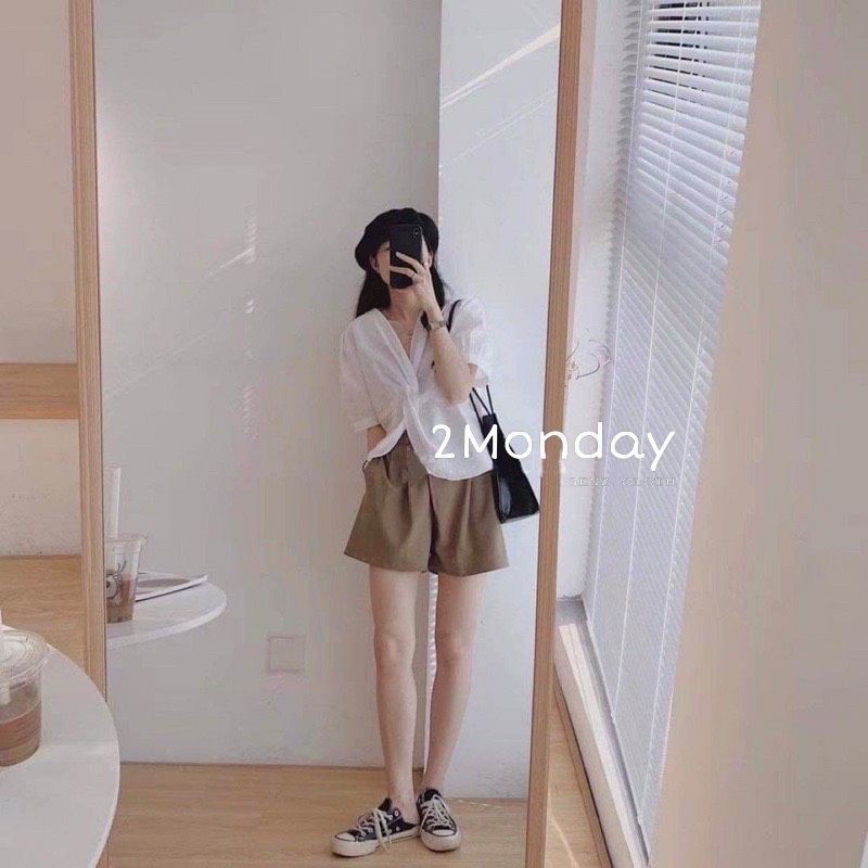 [Ảnh thật/Video] Set đồ xinh áo nhún bèo và quần short bo gấu bèo