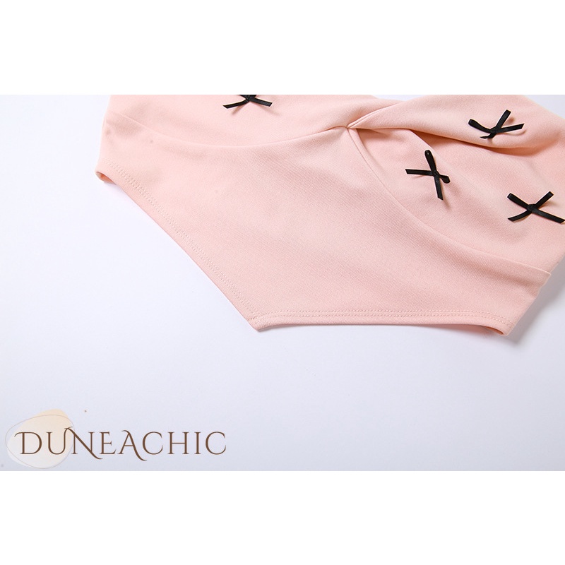 DUNEA Áo Crop Top Cổ Chữ V Thắt Nơ Hở Lưng Gợi Cảm Cho Nữ Y0425