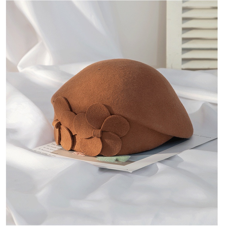 Mũ Nồi Vải Len Họa Tiết Hoa Hai Lớp Thời Trang Thu Đông Dễ Thương Cho Nữ