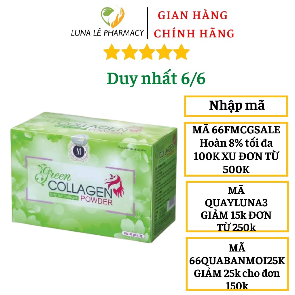 Diệp Lục Collagen Mờ Nám Tàn Nhang Hết Mụn Đẹp Da Hộp 30 Gói