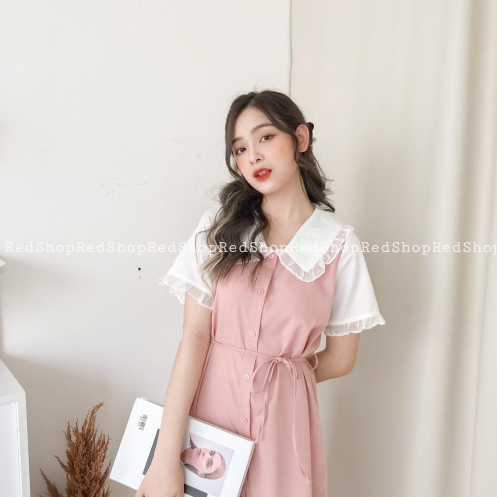 Đầm dáng xòe cổ bèo cài cúc trước thắt dây DCB26718 Redshop Official Store