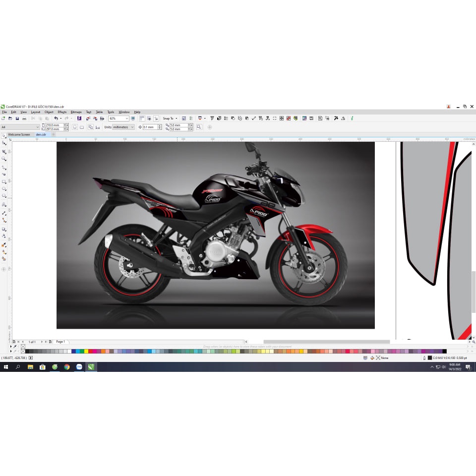 Tem rời fz150i đỏ xám xe đen