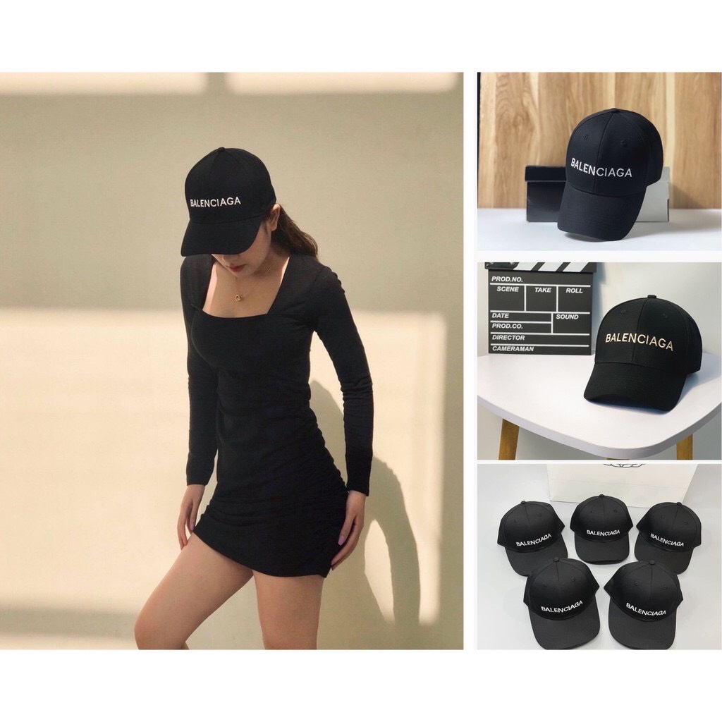 [𝐅𝐑𝐄𝐄 𝐒𝐇𝐈𝐏] ⚡ Mũ Lưỡi Trai Balenciaga Đen Logo Trắng &amp; Vàng Thêu Tinh Tế Unisex - Nón Kết Nam Nữ - Mũ Đôi Free Size