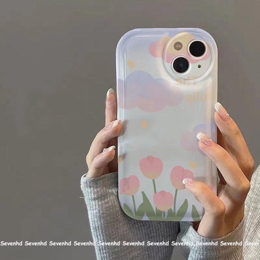 Ốp Điện Thoại Mềm Hình Hoa Tulip Mắt To Màu Hồng Cho iPhone 14 13 12 11 Pro Max X XR Xs Max 8 7 6 6s Plus SE 2020
