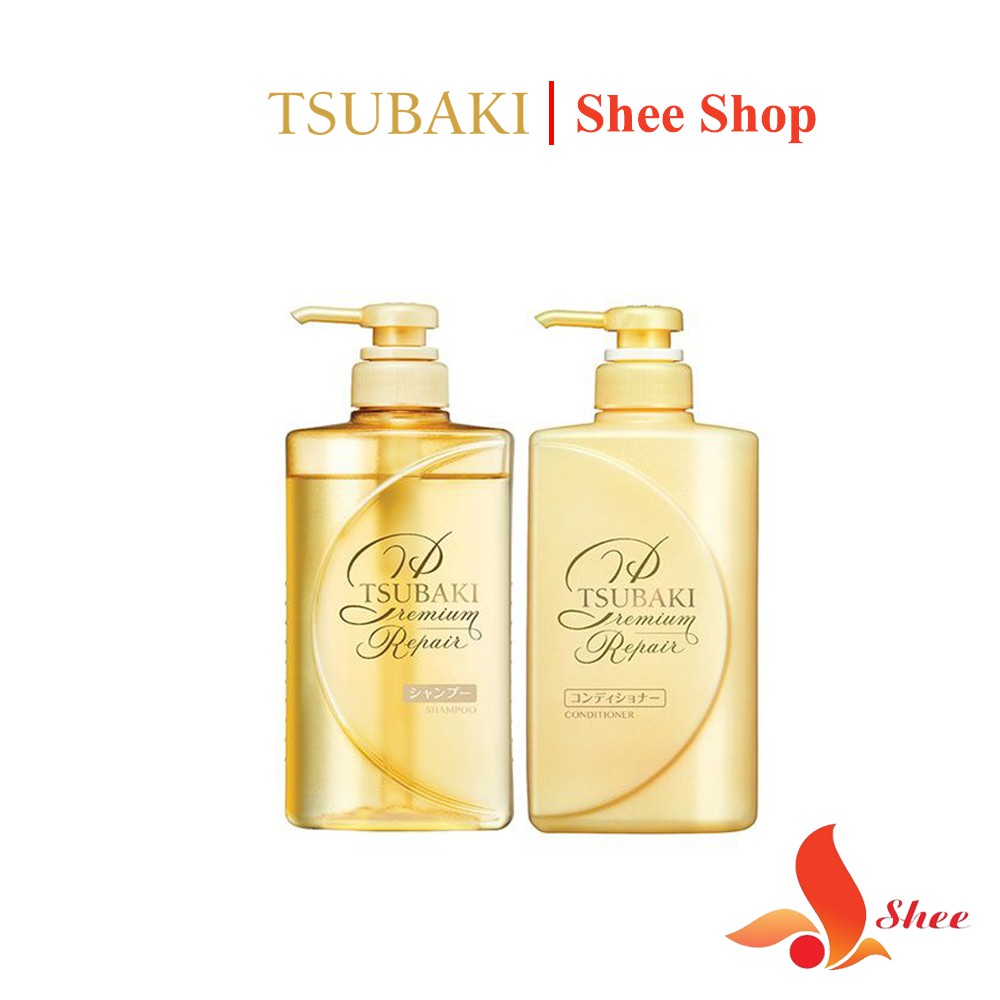 Bộ đôi gội xả Phục hồi ngăn rụng tóc Premium Repair Tsubaki 490ml/chai