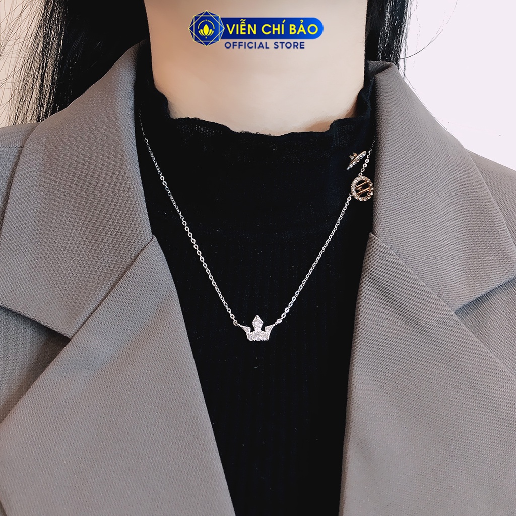 Dây chuyền bạc nữ Vương miện đính đá chất liệu bạc 925 thời trang phụ kiện trang sức nữ Viễn Chí Bảo D400608