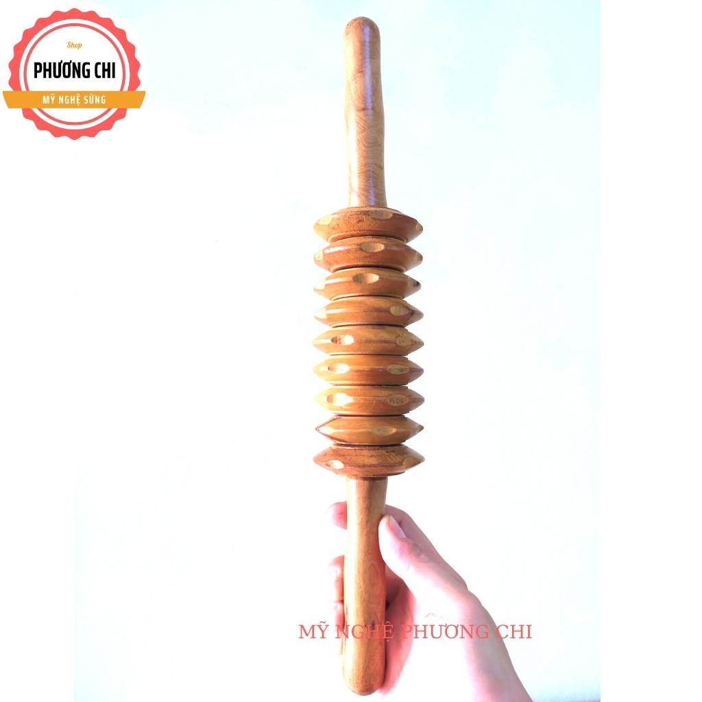 Cây lăn massage toàn thân 9 bánh gai đa năng làm từ gỗ thơm tự nhiên | Mỹ nghệ phương chi