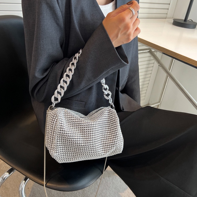 IELGY Túi Đeo Vai Đính Đá Phối Dây Xích Thời Trang Cho Nữ