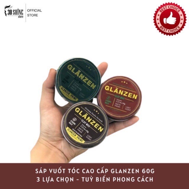 Sáp Vuốt Tóc Nam Glanzen Cao Cấp 60g (30Shine phân phối)