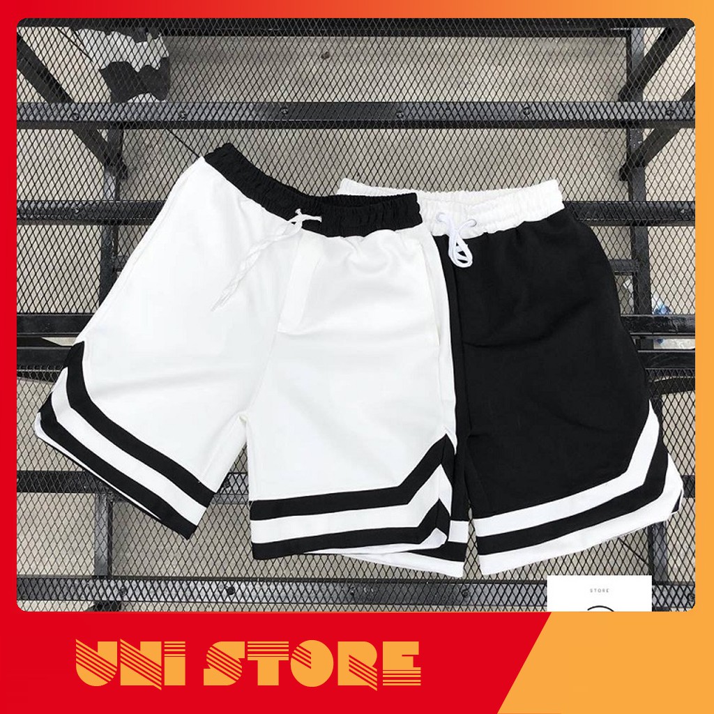 [Video] Quần Short Unisex Ống Rộng Vải Poly 2 Da Line Sọc Thể Thao 4 Chiều Co Giãn Thoáng Mát Uni Store