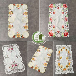 [ 60cm x 1m ] Khăn trải bàn bằng vải cotton thêu hoa cao cấp sang trọng - giao hoa ngẫu nhiên