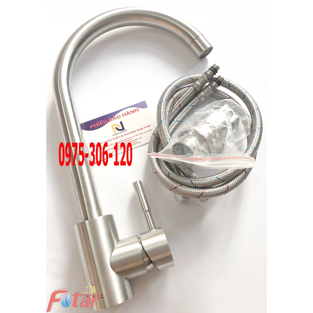 [VÒI TRÒN NƯỚC MẠNH] Vòi Rửa Chén Bát Nóng Lạnh INOX 304 N4002 Fotar Quay 360 độ dùng được 2 hộc chậu và 2 dây VÒI SỐ 6