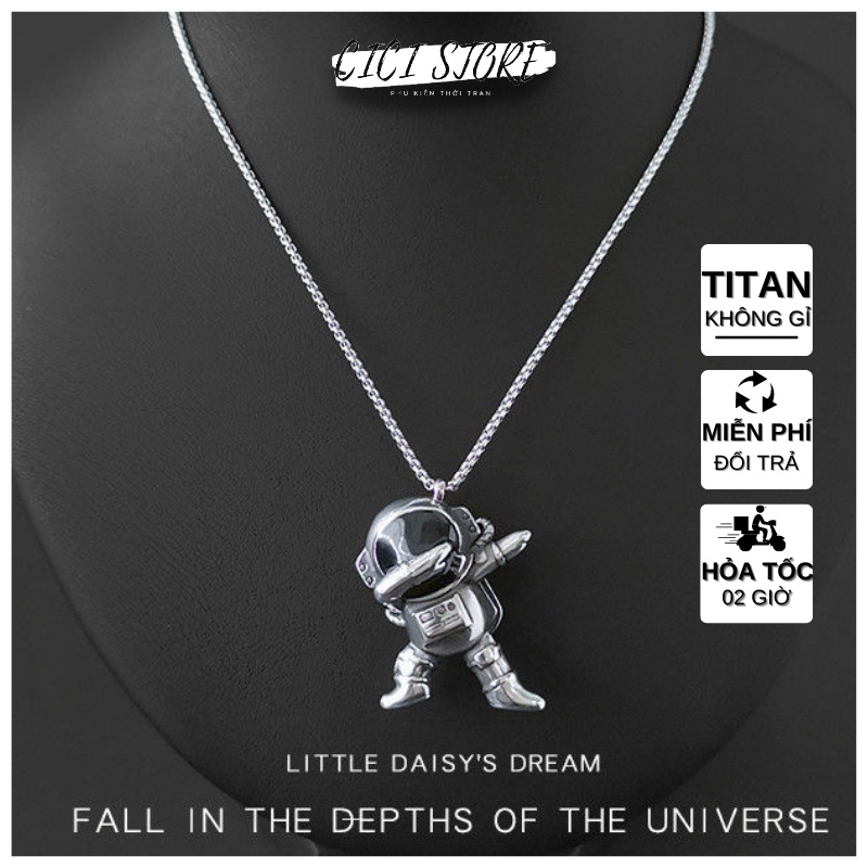 Vòng Cổ Titan Nam Nữ Không Gỉ Cao Cấp Mặt Phi Hành Gia Phong Cách Hiphop