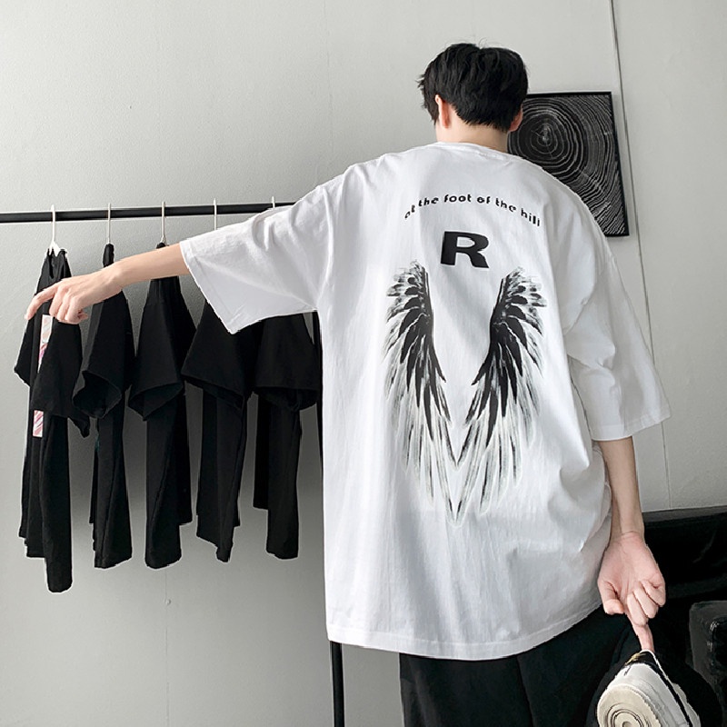 Áo Thun Nam Dáng Rộng Có In Chữ Phong Cách Hip Hop