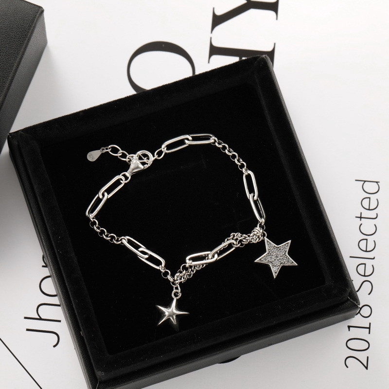 Vòng Tay Mạ Bạc 925 Hình Ngôi Sao Xinh Xắn Hợp Thời Trang