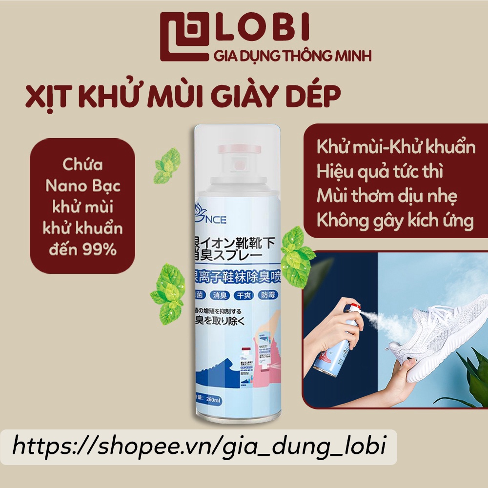 Xịt khử mùi giày dép Nano Bạc xịt giày khử mùi khử vi khuẩn 99% loại bỏ mùi hôi giày dép mũ bảo hiểm chai 260ml