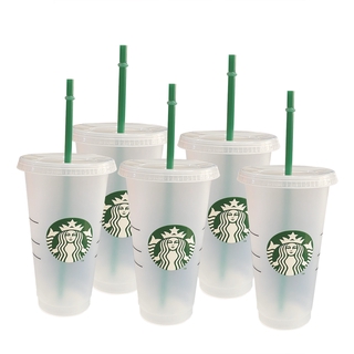 Mới Cốc Nhựa Uống Nước Starbucks Đổi Màu Có Nắp Đậy Tái Sử Dụng Được 24 Oz