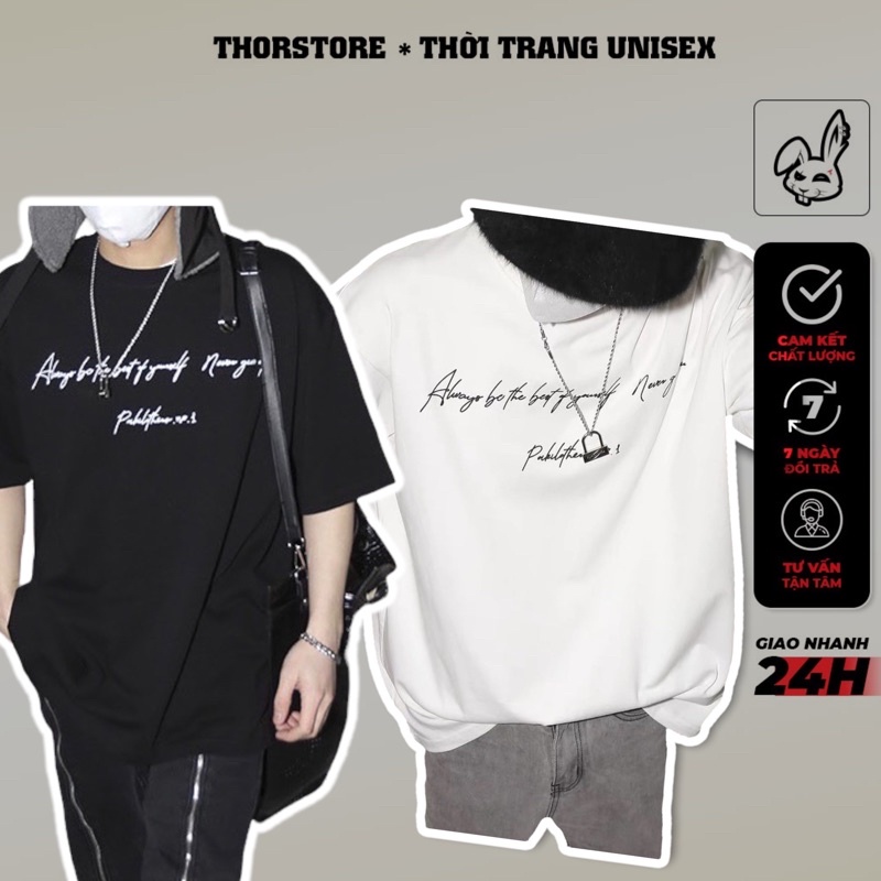 Áo thun tay lỡ nam nữ,in chữ Paki 2 màu