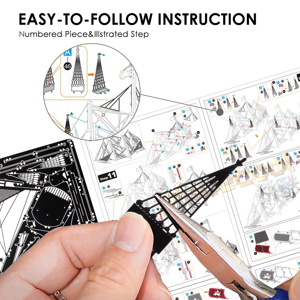 Đồ chơi lắp ráp PIECECOOL mô hình tàu hải sản đen 3D bằng kim loại dùng làm quà tặng sinh nhật/ Giáng sinh