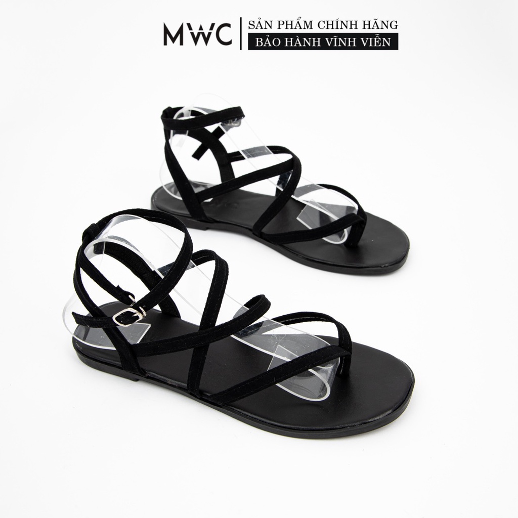 Sandal nữ thời trang MWC dép nữ xỏ ngón đế bệt dây mảnh da mềm quai chiến binh cá tính NUSD- 2690