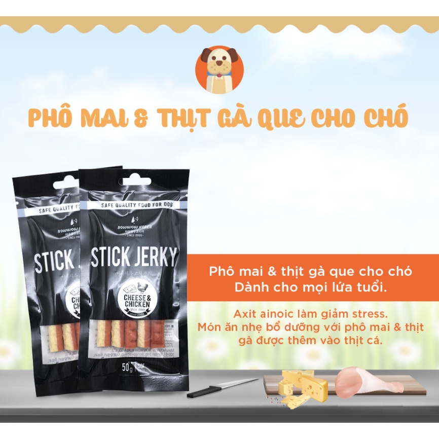 Phô mai cho chó que Bow wow stick jerky 50g, cheese que snack ăn vặt huấn luyện cún Con Mèo Xiêm