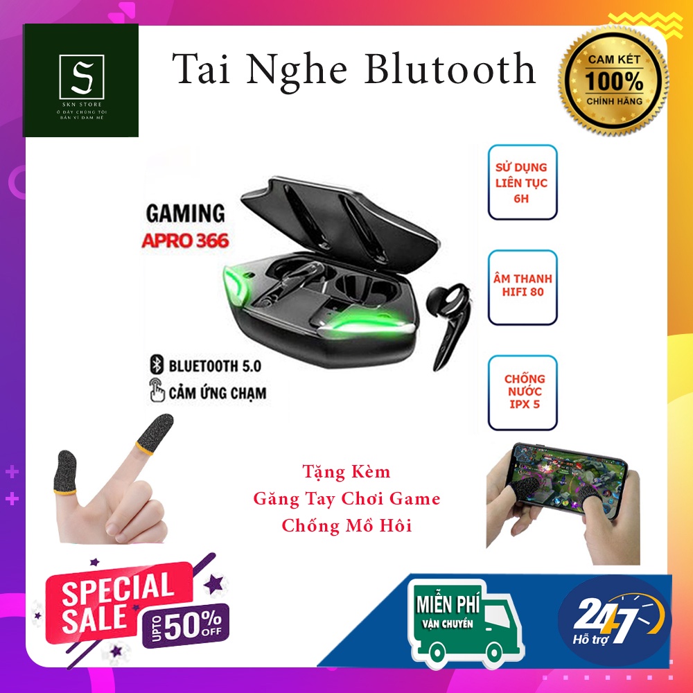 Tai nghe chơi game bluetooth , Tai nghe Gaming Apro366 Tws Bluetooth 5.0 - Độ trễ cực thấp-Tặng kèm găng tay chơi game