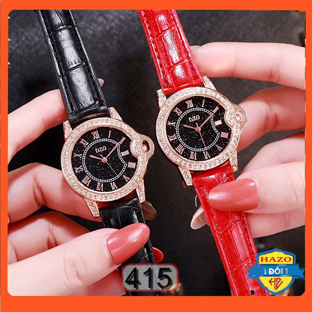 ĐỒNG HỒ NỮ DÂY DA DZG MẶT TRÒN ĐÍNH NGỌC NHÂN TẠO 415 LYLY SANG CHẢNH CỰC HOT