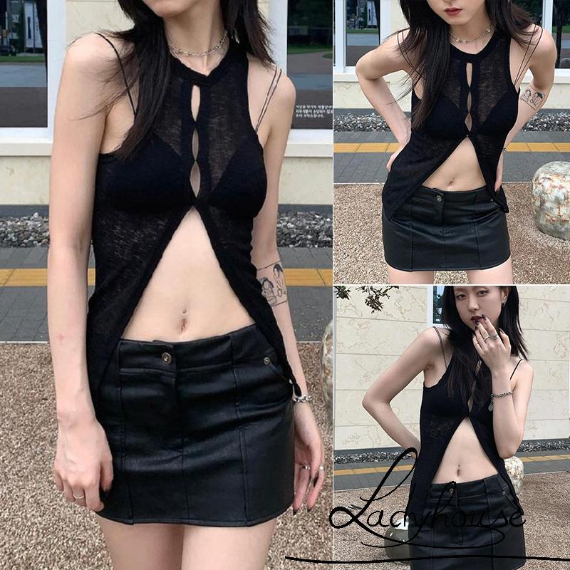 Áo Thun Lưới Không Tay Cổ Tròn Màu Trơn Thời Trang Dành Cho Nữ