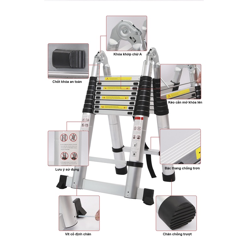 [HỎA TỐC 2H HCM] Thang nhôm rút đôi DIY TL-AI-56 chiều cao sử dụng tối đa chữ A 2.8m, chữ I 5.6m, tải trọng 150kg