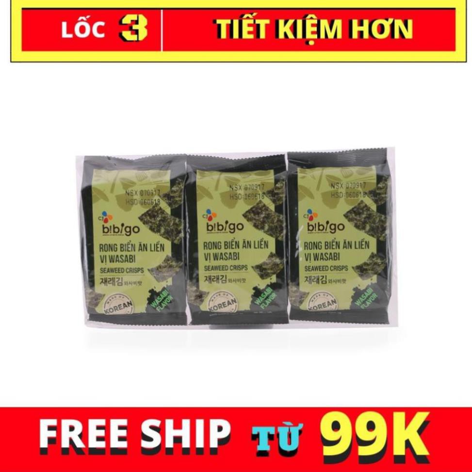 hàng sẵn ( LỐC 3 GÓI ) RONG BIỂN ĂN LIỀN VỊ WASABI BIBIGO GÓI 5G hot